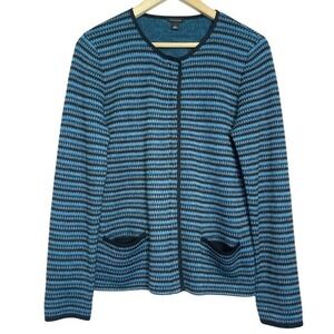 Ann Taylor Cardigan Sweater Jacket Womens L Wool Blend Knit Career Full Zip Snap